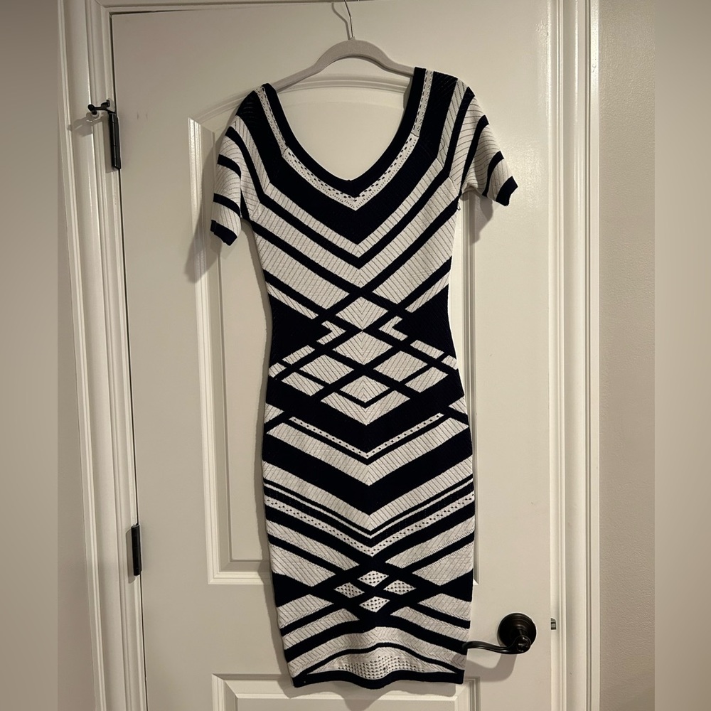Navy and white bodycon dress